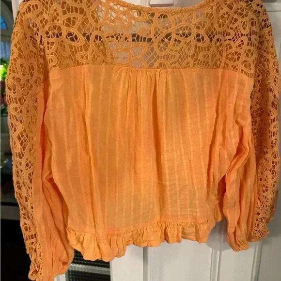 American eagle cotton top with lace accents ties in front orange size med NEW - Picture 6 of 6